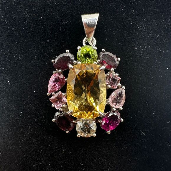 NWOT Multi-gemstone pendant set in solid sterling silver! - Picture 1 of 13